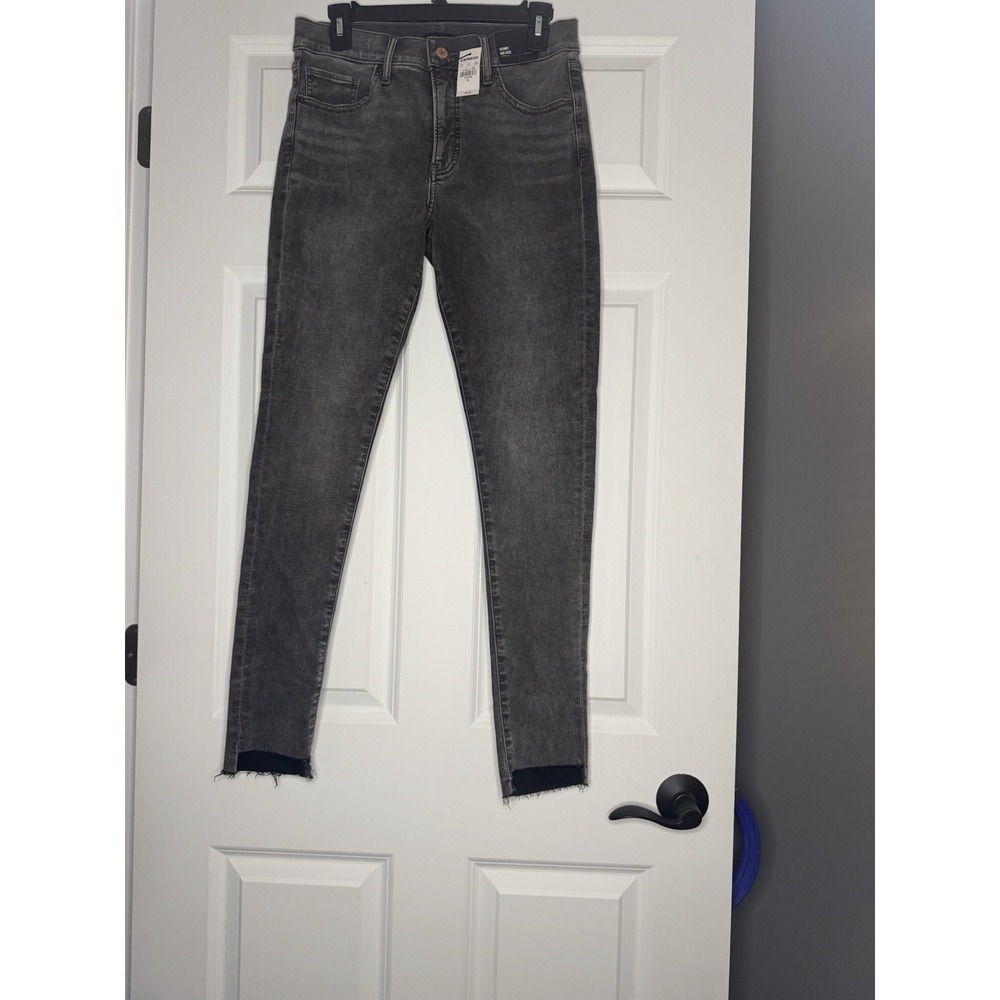 Express Skinny Mid rise Raw Hem Denim Jeans 8 Long Gray Jeans Nwt 80.00
